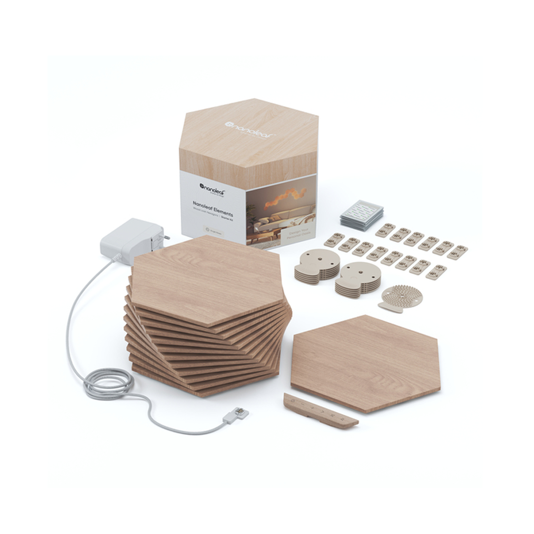 LUMINAIRE-NANOLEAF-ELEMENTS-WOOD-LOOK-HEXAGONS-STARTER-KIT-13-PK_DECORATION-GAMING_6014_20.png LUMINAIRE NANOLEAF ELEMENTS WOOD LOOK HEXAGONS STARTER KIT - 13 PK – Image 1